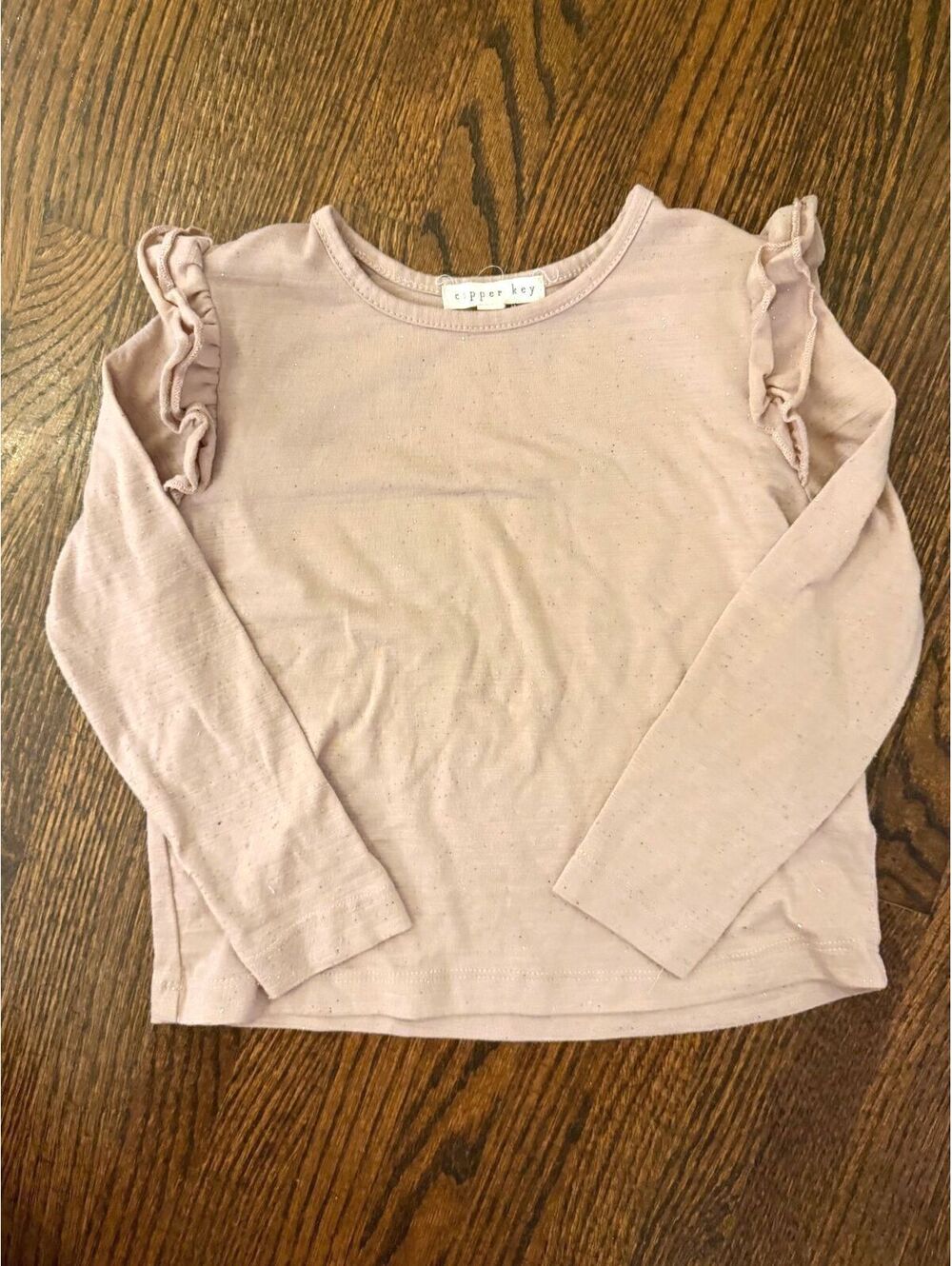 Copper Key Pink Sparkle Girls' Long Sleeve Ruffle Shoulder Top Size 4